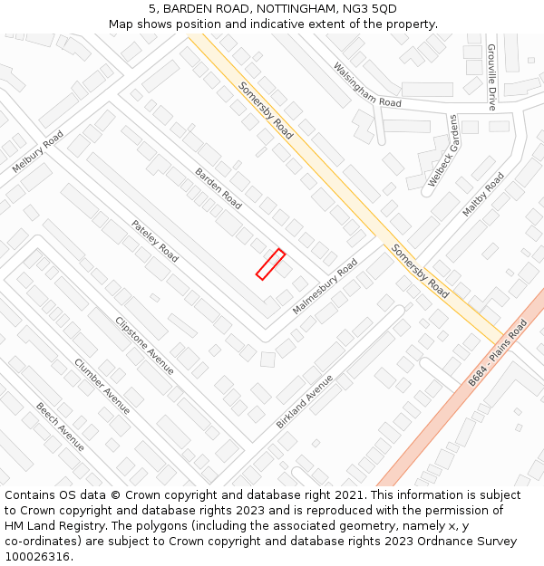 5, BARDEN ROAD, NOTTINGHAM, NG3 5QD: Location map and indicative extent of plot