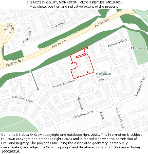 5, BARDSEY COURT, MONKSTON, MILTON KEYNES, MK10 9DL: Location map and indicative extent of plot