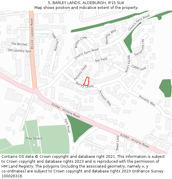 5, BARLEY LANDS, ALDEBURGH, IP15 5LW: Location map and indicative extent of plot