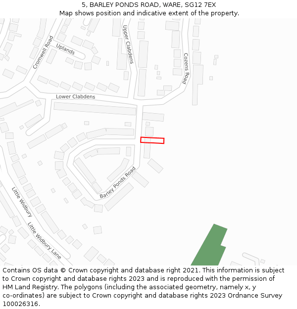 5, BARLEY PONDS ROAD, WARE, SG12 7EX: Location map and indicative extent of plot