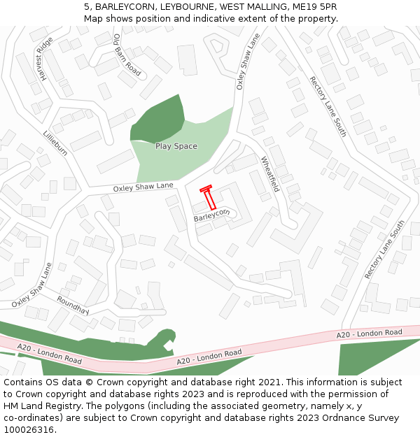 5, BARLEYCORN, LEYBOURNE, WEST MALLING, ME19 5PR: Location map and indicative extent of plot