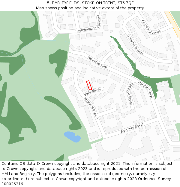 5, BARLEYFIELDS, STOKE-ON-TRENT, ST6 7QE: Location map and indicative extent of plot