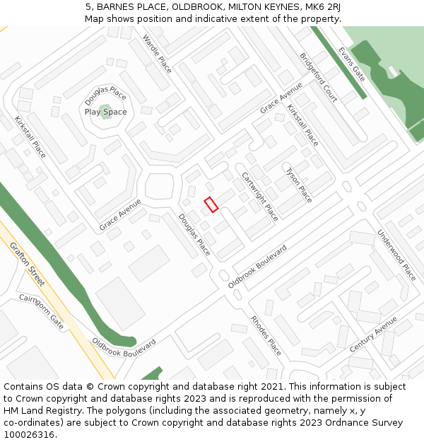 5, BARNES PLACE, OLDBROOK, MILTON KEYNES, MK6 2RJ: Location map and indicative extent of plot