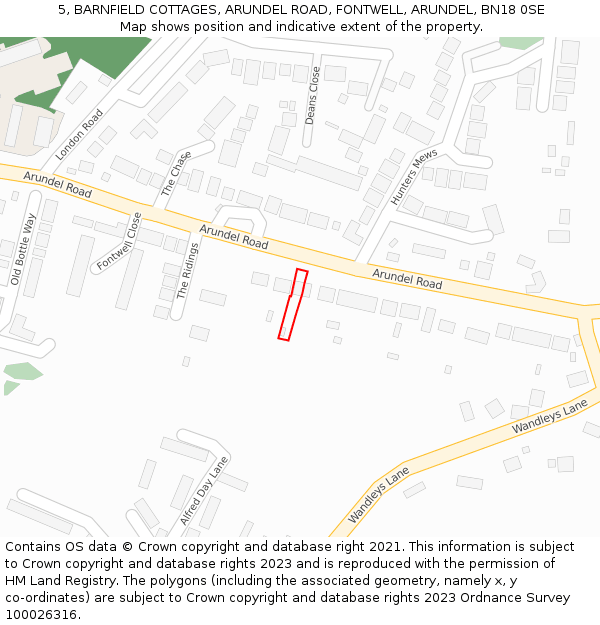 5, BARNFIELD COTTAGES, ARUNDEL ROAD, FONTWELL, ARUNDEL, BN18 0SE: Location map and indicative extent of plot