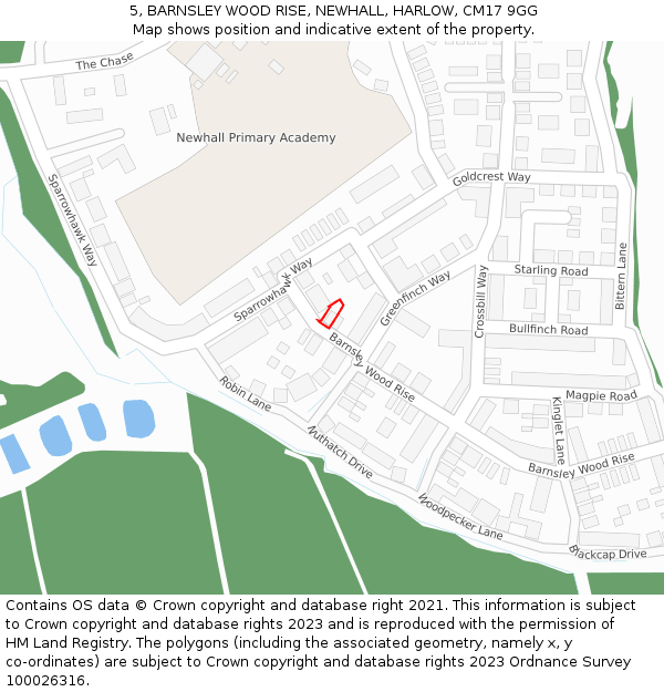 5, BARNSLEY WOOD RISE, NEWHALL, HARLOW, CM17 9GG: Location map and indicative extent of plot