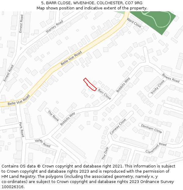 5, BARR CLOSE, WIVENHOE, COLCHESTER, CO7 9RG: Location map and indicative extent of plot