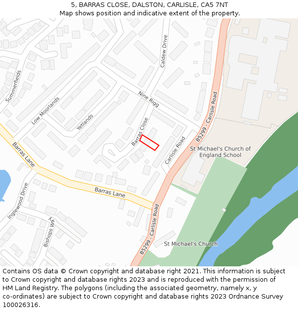 5, BARRAS CLOSE, DALSTON, CARLISLE, CA5 7NT: Location map and indicative extent of plot