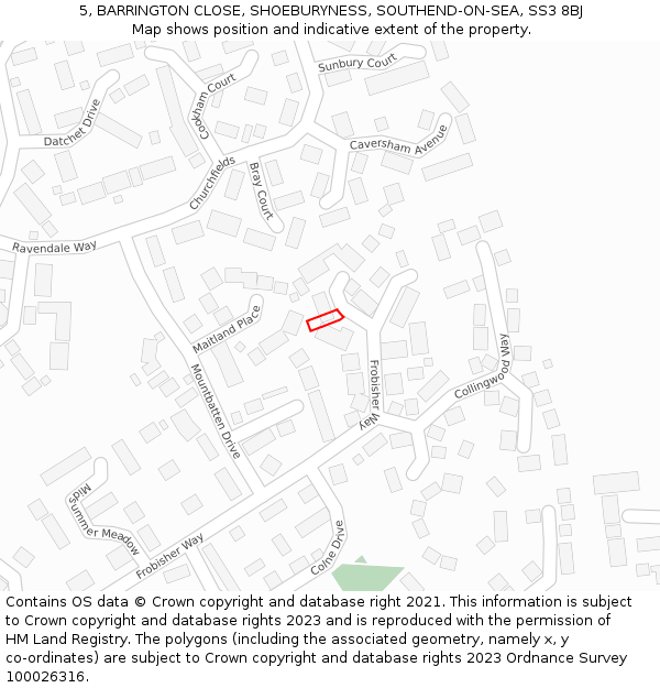 5, BARRINGTON CLOSE, SHOEBURYNESS, SOUTHEND-ON-SEA, SS3 8BJ: Location map and indicative extent of plot