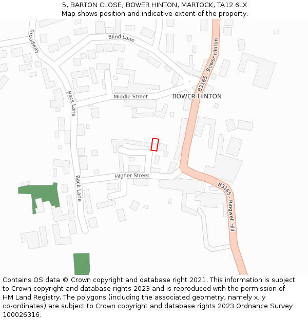 5, BARTON CLOSE, BOWER HINTON, MARTOCK, TA12 6LX: Location map and indicative extent of plot