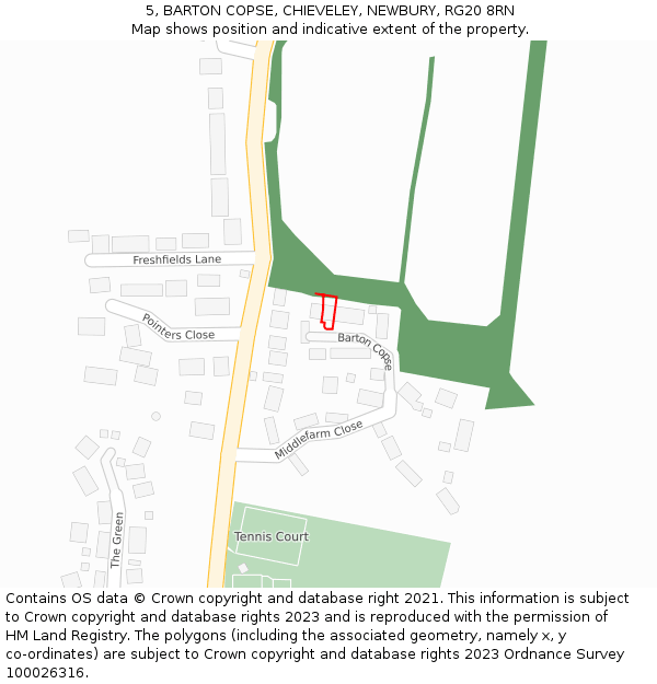 5, BARTON COPSE, CHIEVELEY, NEWBURY, RG20 8RN: Location map and indicative extent of plot