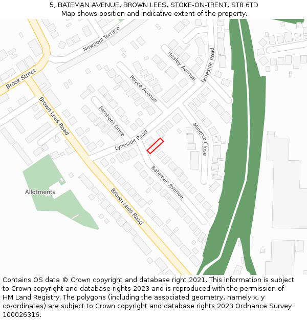 5, BATEMAN AVENUE, BROWN LEES, STOKE-ON-TRENT, ST8 6TD: Location map and indicative extent of plot