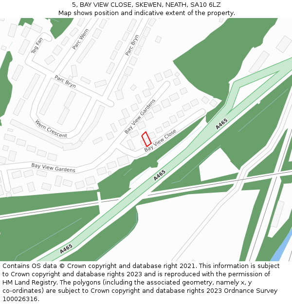 5, BAY VIEW CLOSE, SKEWEN, NEATH, SA10 6LZ: Location map and indicative extent of plot