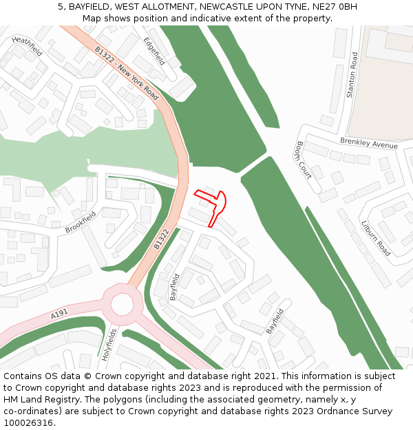 5, BAYFIELD, WEST ALLOTMENT, NEWCASTLE UPON TYNE, NE27 0BH: Location map and indicative extent of plot