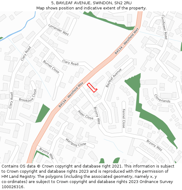 5, BAYLEAF AVENUE, SWINDON, SN2 2RU: Location map and indicative extent of plot