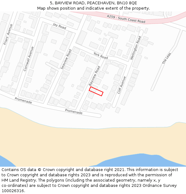 5, BAYVIEW ROAD, PEACEHAVEN, BN10 8QE: Location map and indicative extent of plot