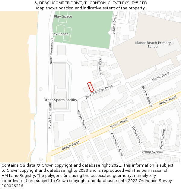 5, BEACHCOMBER DRIVE, THORNTON-CLEVELEYS, FY5 1FD: Location map and indicative extent of plot