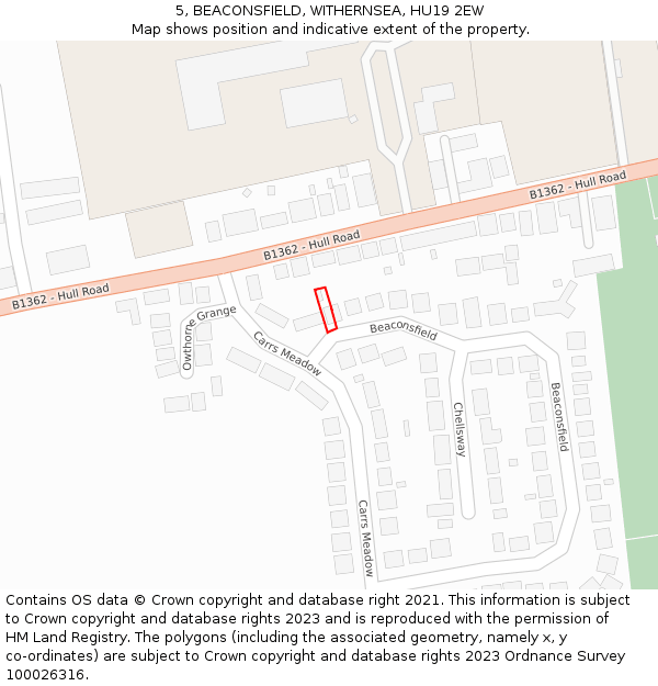 5, BEACONSFIELD, WITHERNSEA, HU19 2EW: Location map and indicative extent of plot