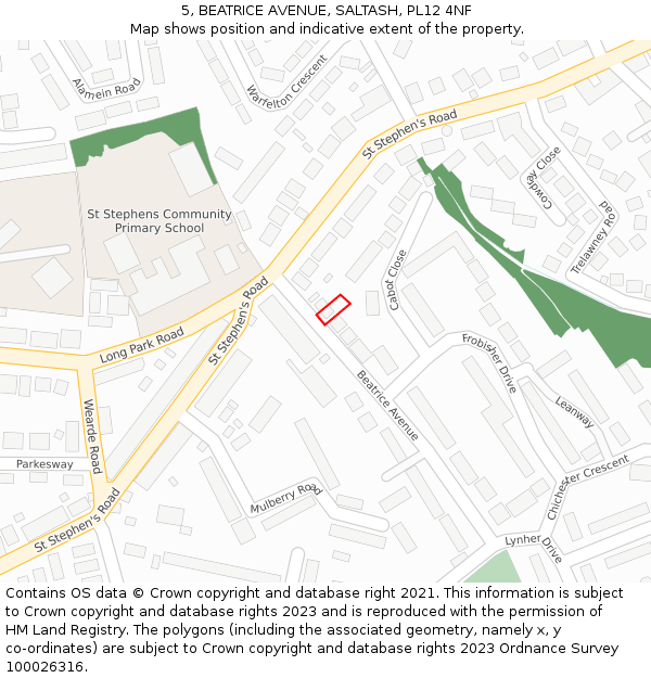 5, BEATRICE AVENUE, SALTASH, PL12 4NF: Location map and indicative extent of plot