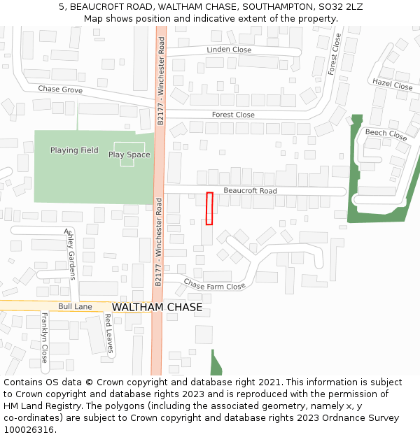 5, BEAUCROFT ROAD, WALTHAM CHASE, SOUTHAMPTON, SO32 2LZ: Location map and indicative extent of plot