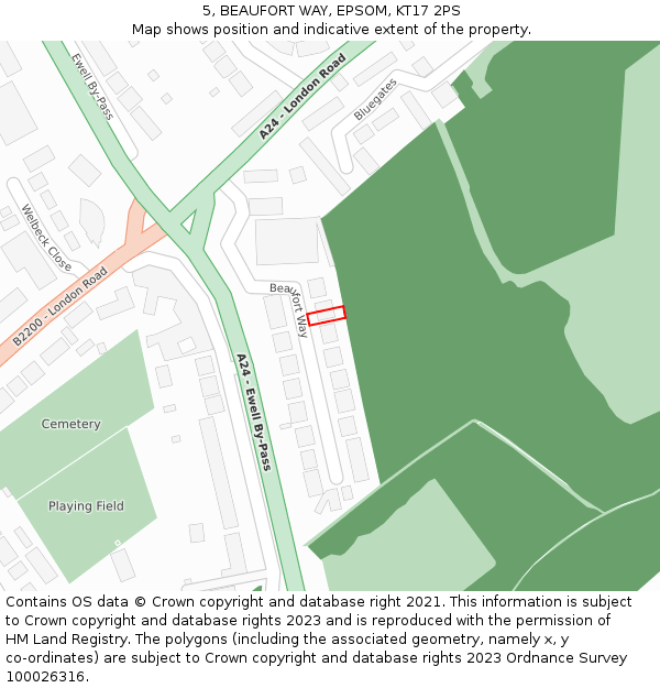 5, BEAUFORT WAY, EPSOM, KT17 2PS: Location map and indicative extent of plot