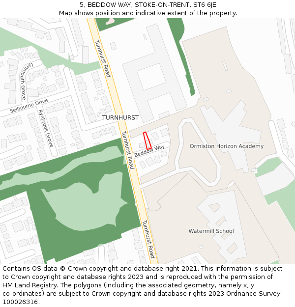 5, BEDDOW WAY, STOKE-ON-TRENT, ST6 6JE: Location map and indicative extent of plot