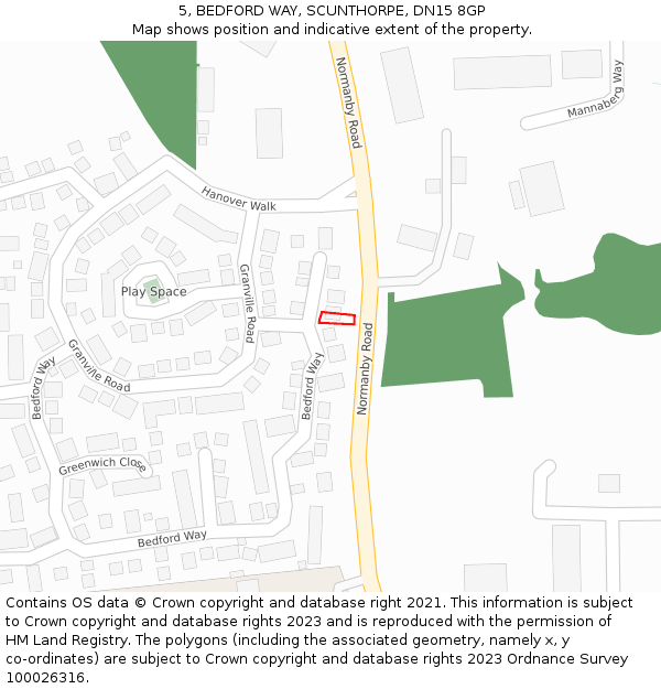 5, BEDFORD WAY, SCUNTHORPE, DN15 8GP: Location map and indicative extent of plot