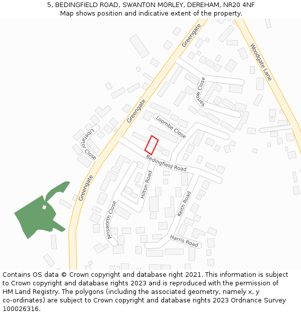 5, BEDINGFIELD ROAD, SWANTON MORLEY, DEREHAM, NR20 4NF: Location map and indicative extent of plot