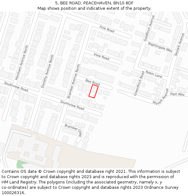 5, BEE ROAD, PEACEHAVEN, BN10 8DF: Location map and indicative extent of plot