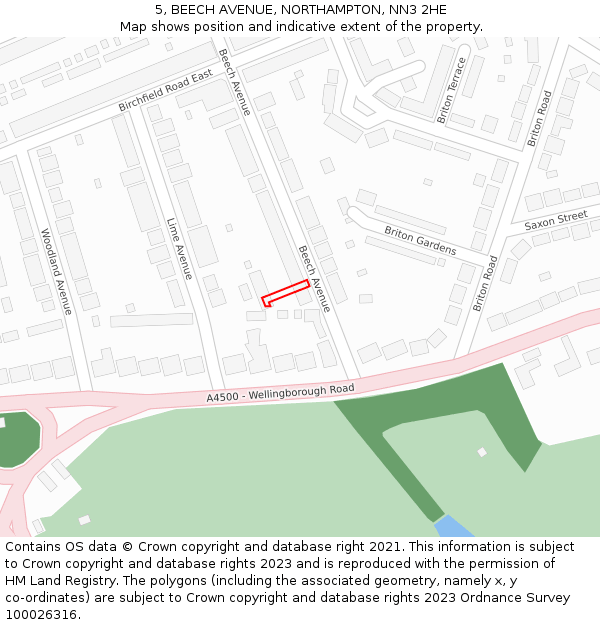 5, BEECH AVENUE, NORTHAMPTON, NN3 2HE: Location map and indicative extent of plot