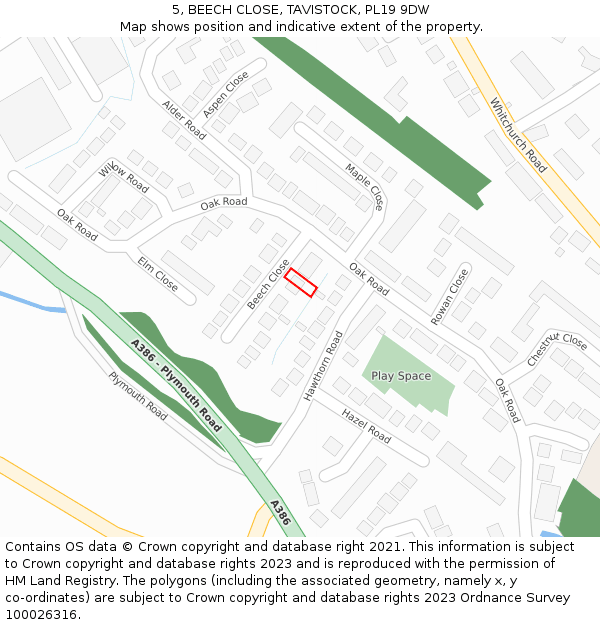 5, BEECH CLOSE, TAVISTOCK, PL19 9DW: Location map and indicative extent of plot