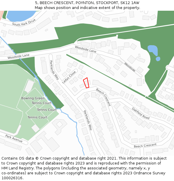 5, BEECH CRESCENT, POYNTON, STOCKPORT, SK12 1AW: Location map and indicative extent of plot