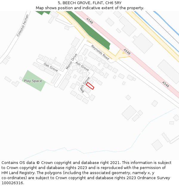 5, BEECH GROVE, FLINT, CH6 5RY: Location map and indicative extent of plot