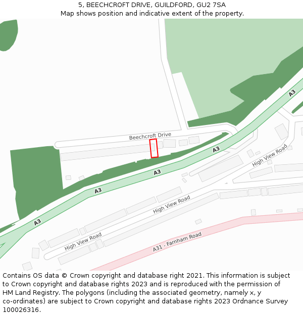 5, BEECHCROFT DRIVE, GUILDFORD, GU2 7SA: Location map and indicative extent of plot