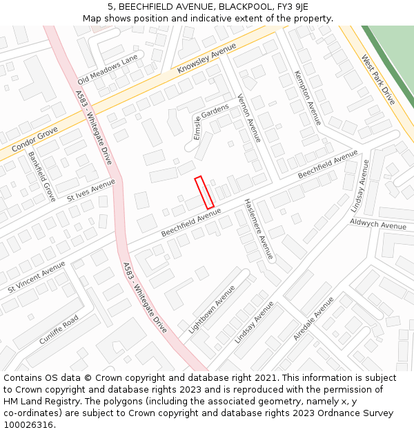 5, BEECHFIELD AVENUE, BLACKPOOL, FY3 9JE: Location map and indicative extent of plot