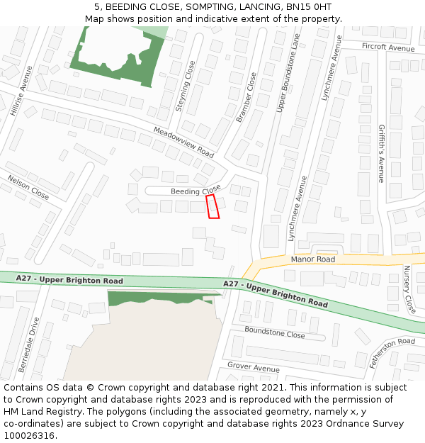 5, BEEDING CLOSE, SOMPTING, LANCING, BN15 0HT: Location map and indicative extent of plot