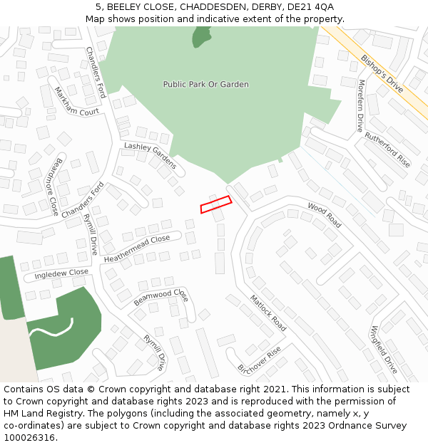 5, BEELEY CLOSE, CHADDESDEN, DERBY, DE21 4QA: Location map and indicative extent of plot