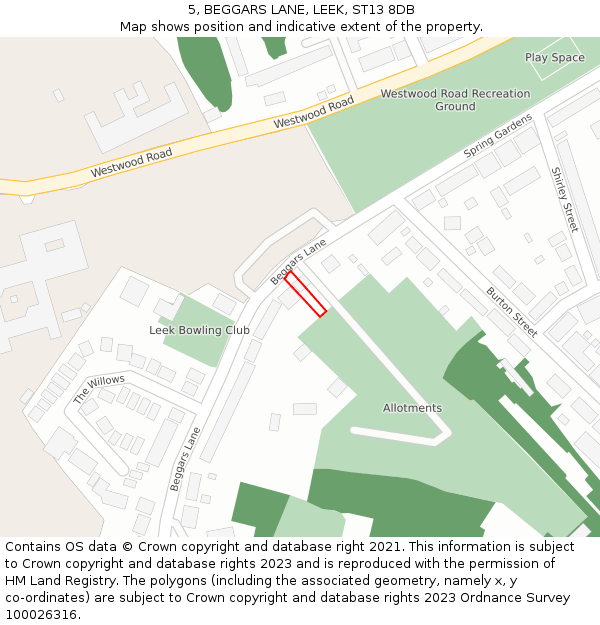 5, BEGGARS LANE, LEEK, ST13 8DB: Location map and indicative extent of plot