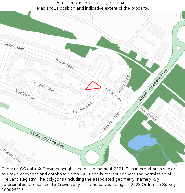 5, BELBEN ROAD, POOLE, BH12 4PH: Location map and indicative extent of plot