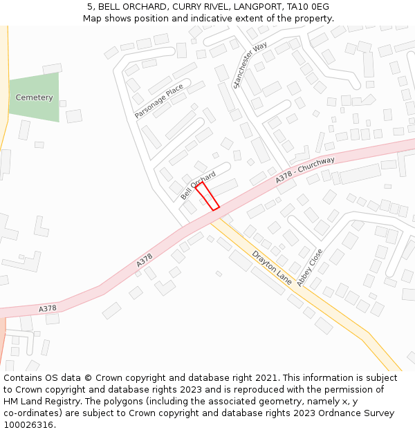 5, BELL ORCHARD, CURRY RIVEL, LANGPORT, TA10 0EG: Location map and indicative extent of plot