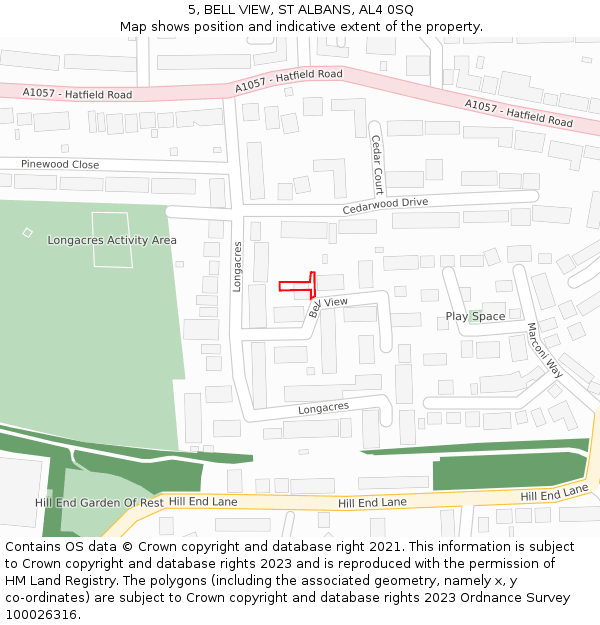 5, BELL VIEW, ST ALBANS, AL4 0SQ: Location map and indicative extent of plot