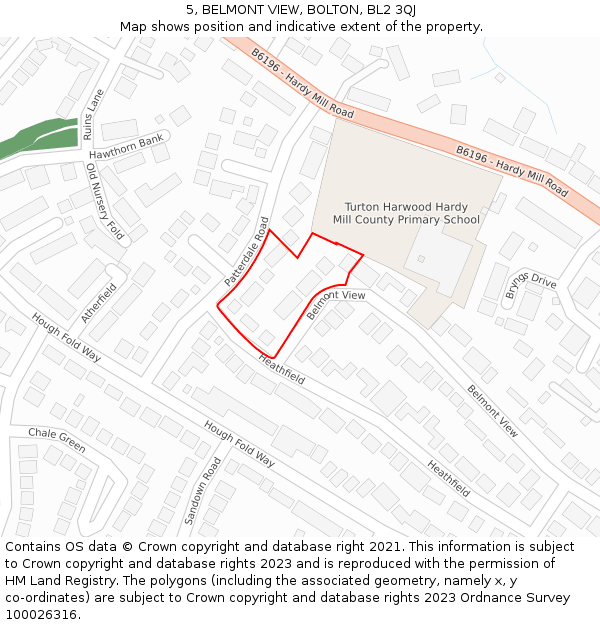 5, BELMONT VIEW, BOLTON, BL2 3QJ: Location map and indicative extent of plot