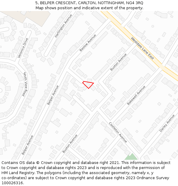 5, BELPER CRESCENT, CARLTON, NOTTINGHAM, NG4 3RQ: Location map and indicative extent of plot