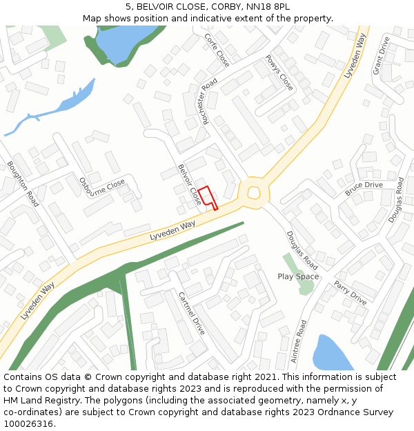 5, BELVOIR CLOSE, CORBY, NN18 8PL: Location map and indicative extent of plot