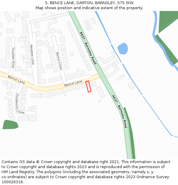 5, BENCE LANE, DARTON, BARNSLEY, S75 5NX: Location map and indicative extent of plot