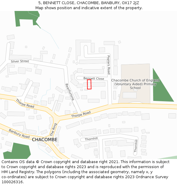 5, BENNETT CLOSE, CHACOMBE, BANBURY, OX17 2JZ: Location map and indicative extent of plot