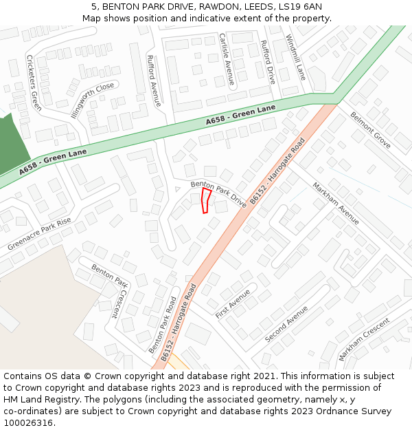 5, BENTON PARK DRIVE, RAWDON, LEEDS, LS19 6AN: Location map and indicative extent of plot