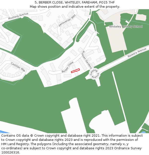 5, BERBER CLOSE, WHITELEY, FAREHAM, PO15 7HF: Location map and indicative extent of plot