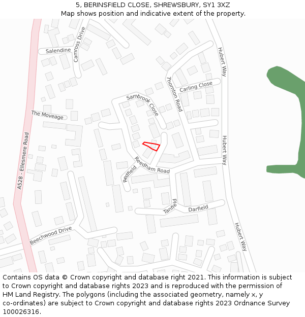 5, BERINSFIELD CLOSE, SHREWSBURY, SY1 3XZ: Location map and indicative extent of plot