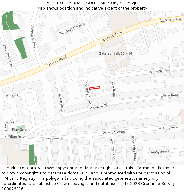 5, BERKELEY ROAD, SOUTHAMPTON, SO15 2JB: Location map and indicative extent of plot