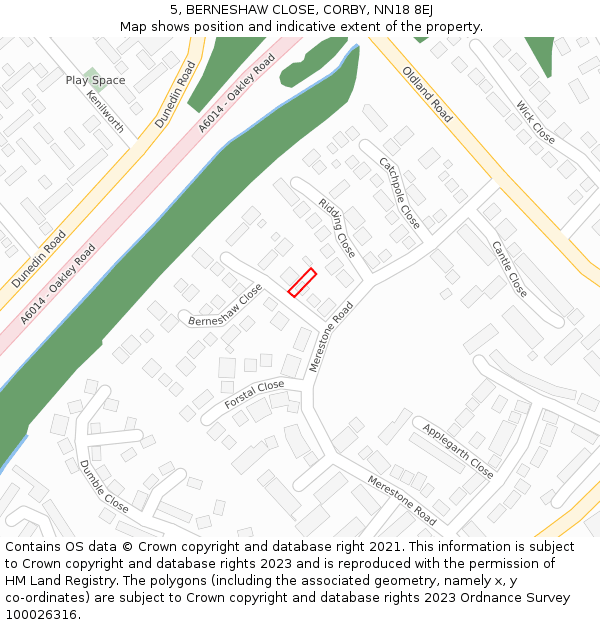 5, BERNESHAW CLOSE, CORBY, NN18 8EJ: Location map and indicative extent of plot